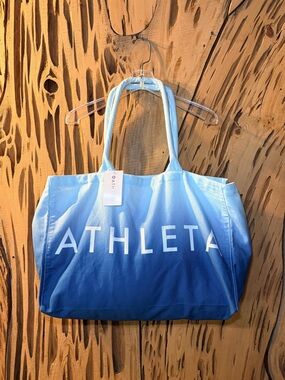 NWT Athleta Large Canvas Tote Bag Blue Ombre Limited Edition Gym Beach Travel